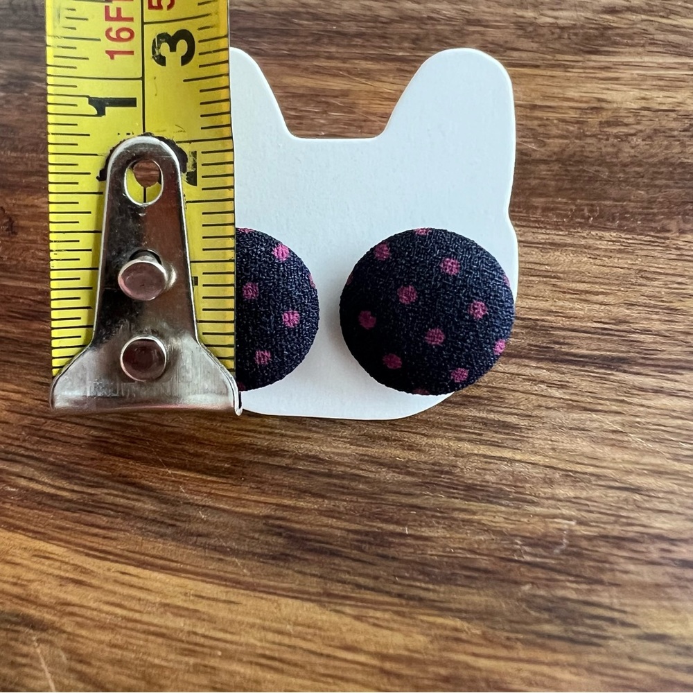Purple & Black Polka Dot Button Earrings - Picture 4 of 5